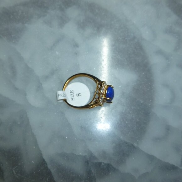 18K EP Gold Lapis Lazuli Cubic Zirconia Ring Size 8 - Picture 6 of 12